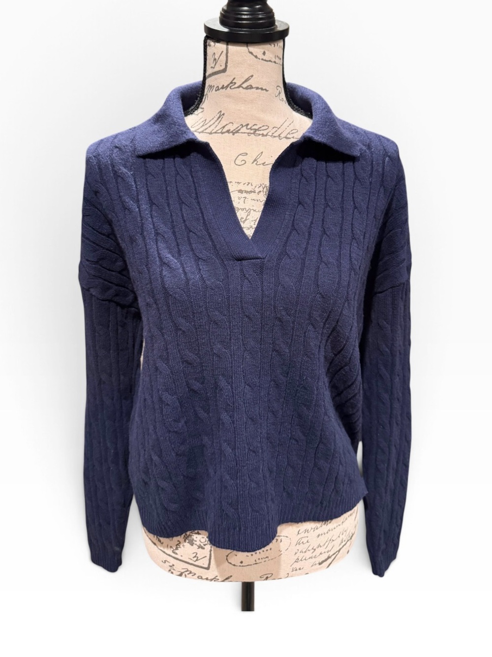 wild fable Navy Cable-Knit V-Neck Polo Sweater